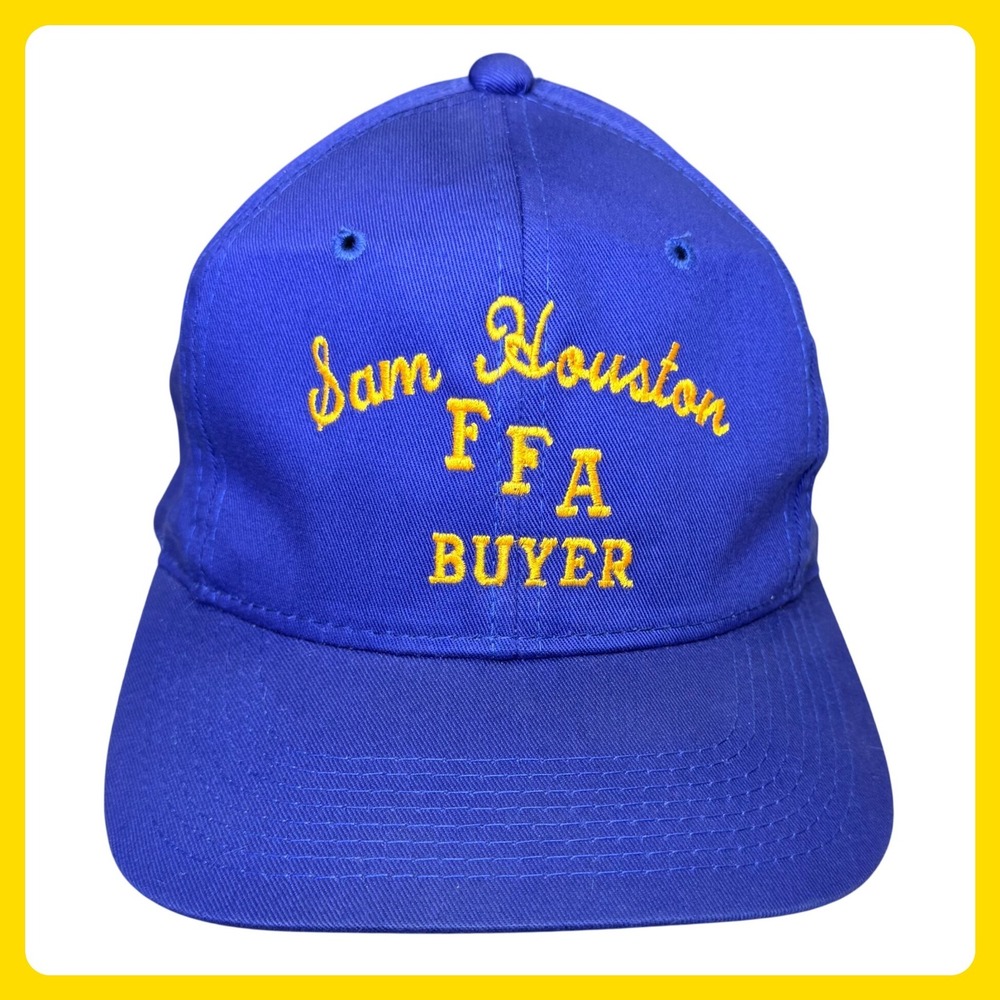 Vintage FFA Buyer Sam Houston Hat Cap Men Blue Cotton Snapback Embroidered 90s